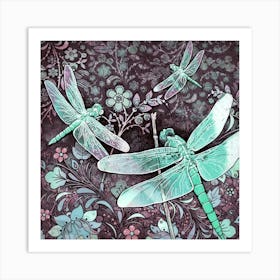 Dragonflies Teal Art Print