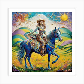 Cowgirl On Horseback Matisse-inspired Art Print