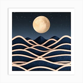 Moon And Waves 47 Art Print