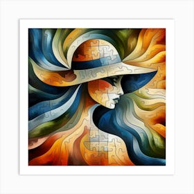 Abstract Puzzle Art Woman in a Hat   Art Print