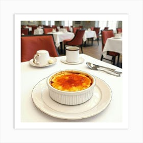 Watercolor Depiction Of A Classic And Indulgent Crème Brûlée On A Chic Restaurant Table Art Print