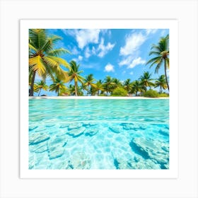 Tropical Beach With Palm Trees Art Print