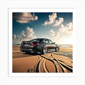 A Dramatic High Contrast Cinematic Photograph Of A Black BMW M5 At The Beach Front 1 Art Print