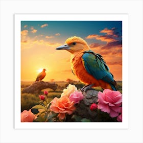 Sunset With Birds Art Print