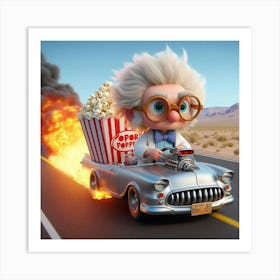 Scientist Driving A Car With Popcorn 5 Art Print