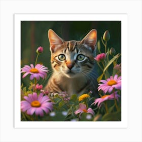 Cat In Flowers 10 Art Print