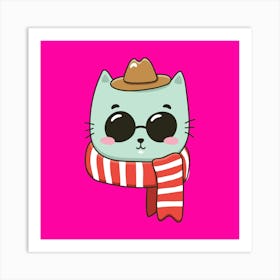 Cat In Hat And Scarf Art Print