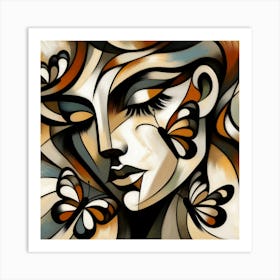 Colourful Female Portrait with Butterfly Abstract 4 Art Print