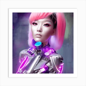 Futuristic Girl With Pink Hair Art Print