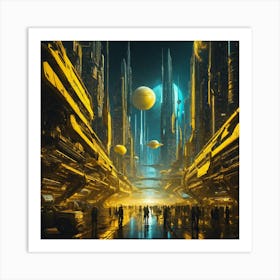 Futuristic City Yellow I Art Print