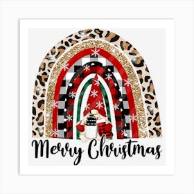 Merry Christmas Leopard Gnome Lover Rainbow Stocking Stuffer Art Print