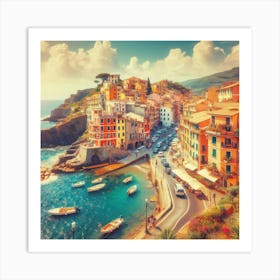 An Image Of Streets By Mediterranean Sea In Italy During Summer, Bright, Colorful And Beautiful (4) Art Print