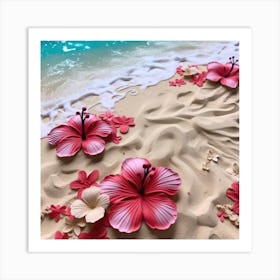 Hibiscus Flowers On The Beach Art Print