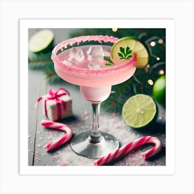 Pink Margarita With Candy Canes Art Print