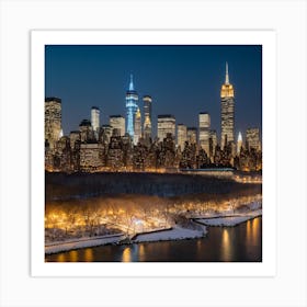 New York City Skyline At Night Art Print