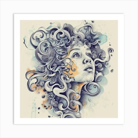 Girl With Curly Hair Art Print