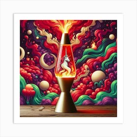 A Unicorn Red And Gold Green Lava Lamp With Flames And Smoke Swirling 4 Art Print