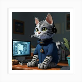 Cat In Headphones 1 Art Print