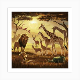 Giraffes In The Sun Art Print