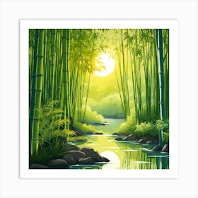 A Stream In A Bamboo Forest At Sun Rise Square Composition 385 Art Print