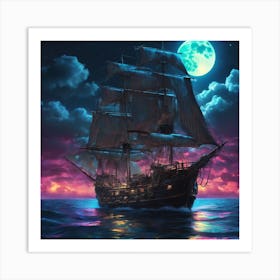 Ship At Night Art Print