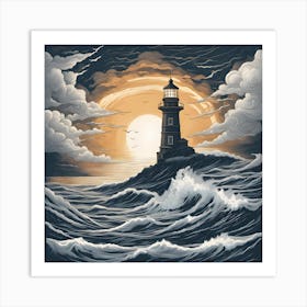 Lighthouse In The Sea Art Print