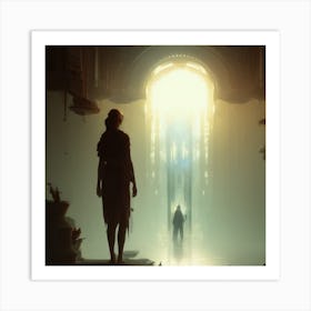 Woman Walks Through A Doorway Art Print