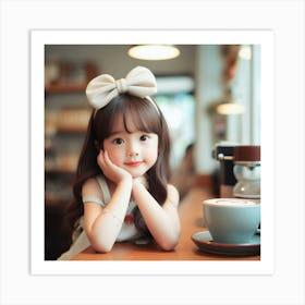 Cute Little Girl In A Cafe Art Print