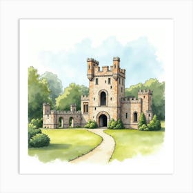 Watercolor View Of The Betchworth Castle In Surrey, Showcasing Its Medieval Ruins And Picturesque Setting Art Print