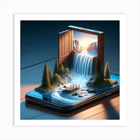 Waterfall In A Smartphone Art Print