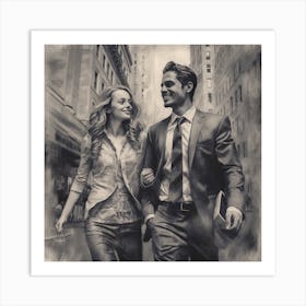 Man And Woman Walking Down The Street Art Print