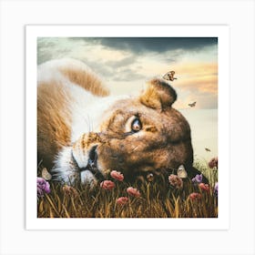 Lioness in the field Art Print