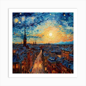 Starry Night In Paris Art Print