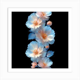 Blue Flowers On A Black Background Art Print