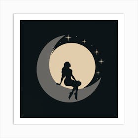 Silhouette Of A Woman On The Moon Art Print