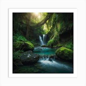 Waterfall In The Jungle 1 Art Print