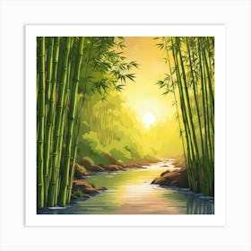 A Stream In A Bamboo Forest At Sun Rise Square Composition 160 Art Print