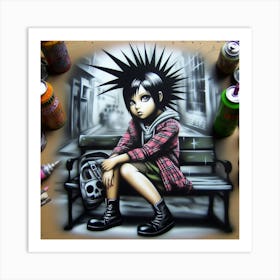 Graffiti Girl Sitting On A Bench Art Print