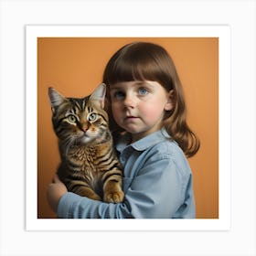 Portrait Of A Girl Holding A Cat Art Print