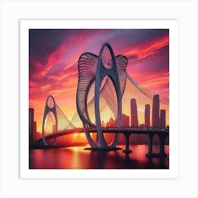 Sunset Bridge In Shanghai Art Print