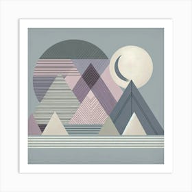 Abstract Mountains And Moon Art Print