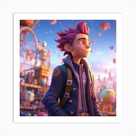 Boy In Front Of A City Art Print