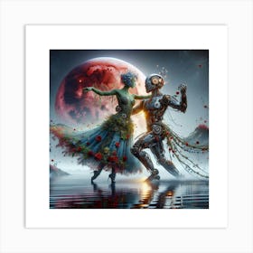 Flower And Robot Dance Art Print