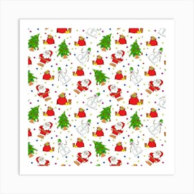 Christmas Pattern Trees Santa Art Print