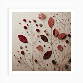 Scandinavian style, Dry red leaves on a branch 1 Art Print