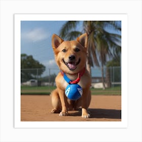 Dog On A Baseball Field Art Print