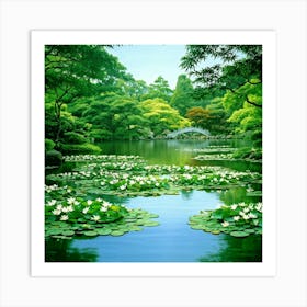 An Extended Journey Through The Lush Tropical Foliage Of A Japanese Garden Featuring Vivid Green L (1) Art Print