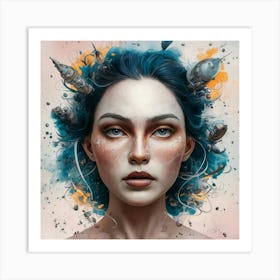 Girl With Blue Hair 10 Art Print