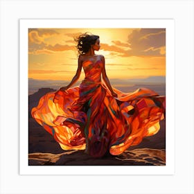 Woman In An Orange Dress Art Print