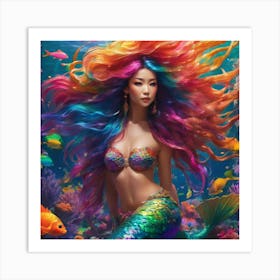 Rainbow mermaid in the Asian sea Art Print